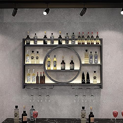 Modern Metal Wall Mounted Wine Rack Wine Rack For Cupboard Bar Unit Wall Wine Display Racks Multifunctional Iron Champagne Stemware Wine Glass Rack for Home Restaurant Bar (Black 100x15x80cm)