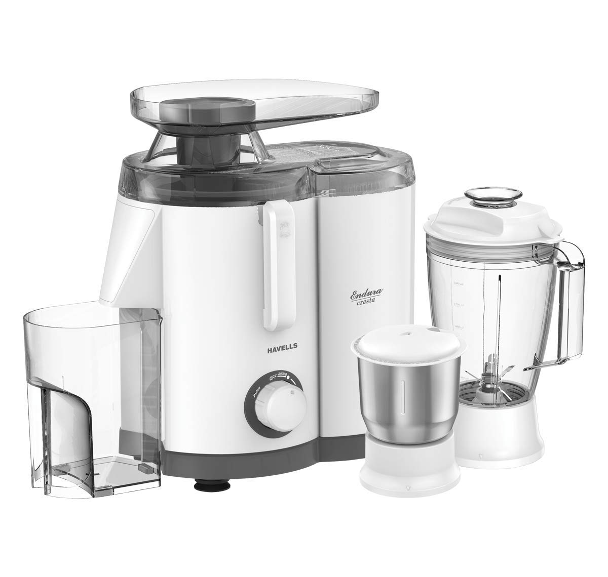 Havells ABS Plastic Endura Cresta Juicer Mixer Grinder, 500W, 3 Jars (White)-image-5