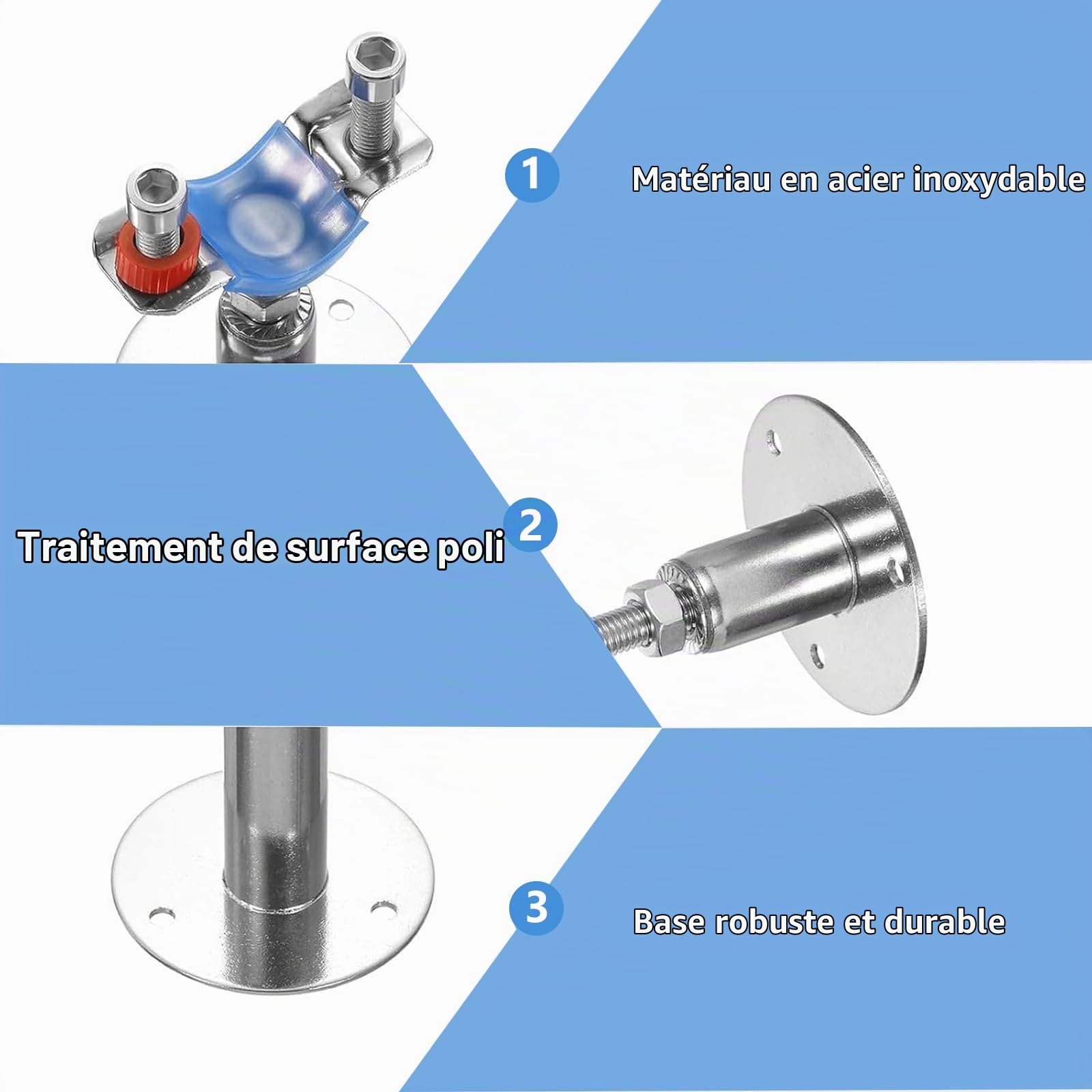 Lot de 4 Supports de Tuyaux Réglables en Acier Inoxydable 304 | Hauteur Ajustable 50-100mm - Montage Mural/Plafond avec Coussinets Antivibration - Pour Tuyaux Ø25-27mm - Fourni avec Vis