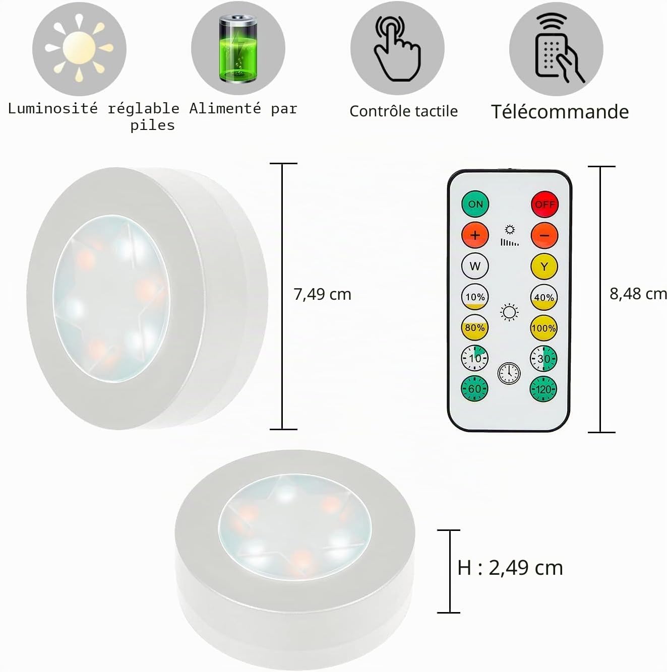 LED Cuisine Sous Meuble Éclairage 6Pcs Batterie-Pouvoir Télécommande Armoire, Escaliers, Placard