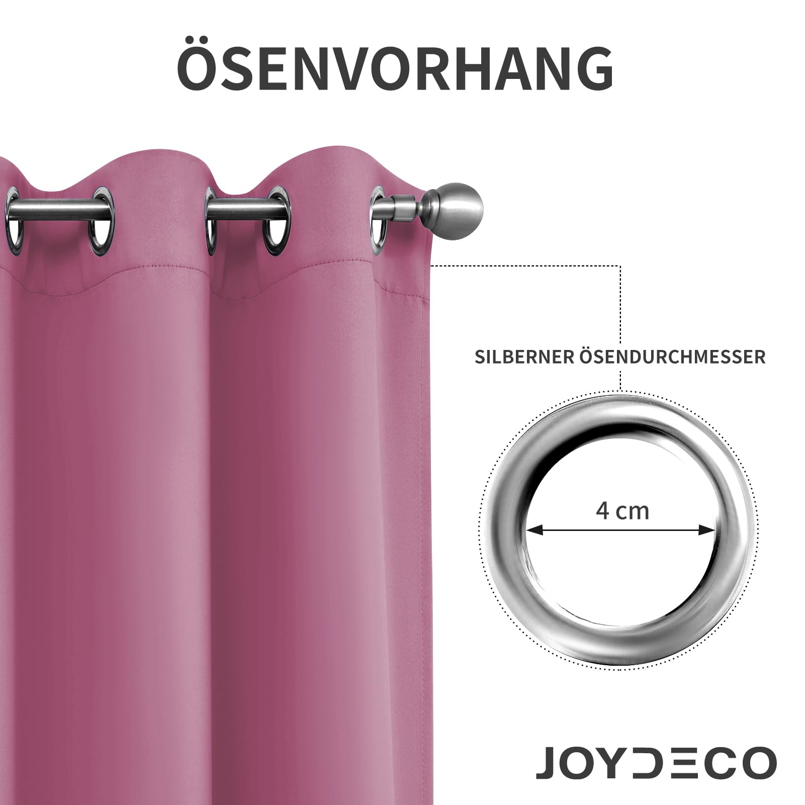 Joydeco Verdunkelungsvorhänge Hellrosa mit Ösen 2er Set H 158 x B 106 cm – Bild 4