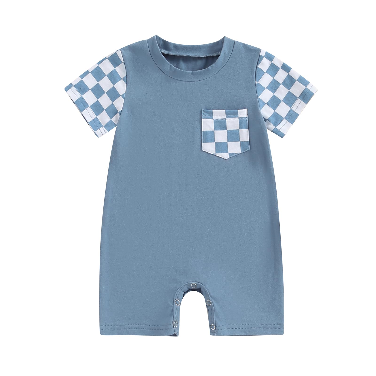 Karuedoo Newborn Baby Boy Girl Clothes Checkered Plaid Romper Jumpsuit Short Sleeve One-Piece Bodysuit Infant Summer Outfit