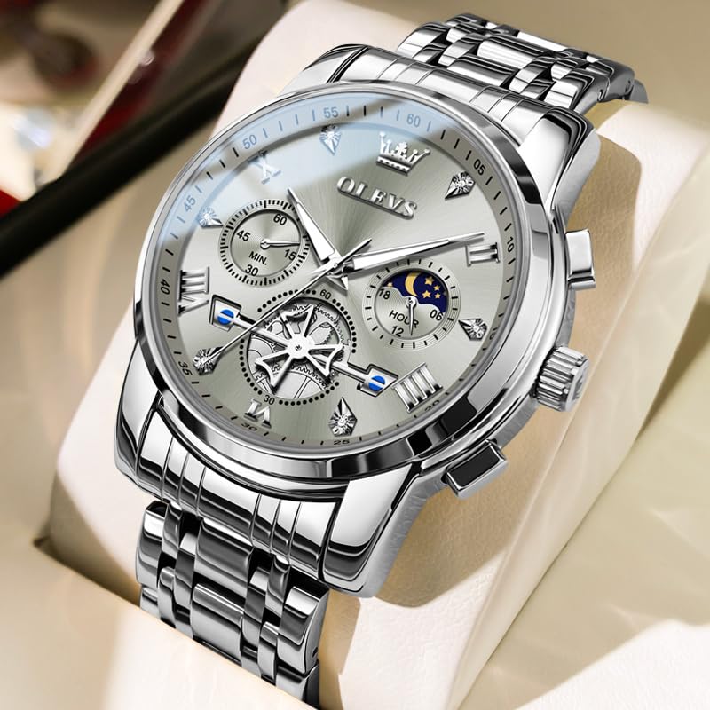 Image of OLEVS Watches for Men Luxury Dress Stainless Steel Waterproof Chronograph