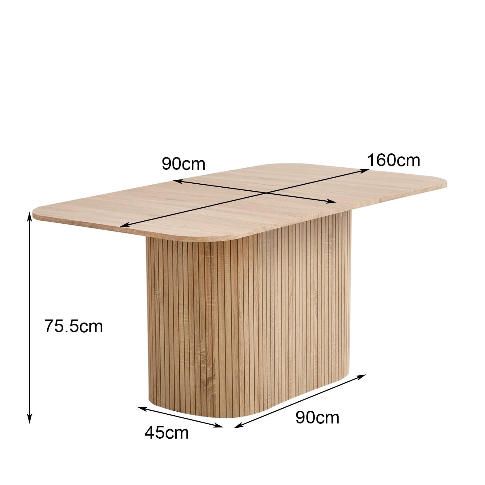GrandCA HOME Tavolo da Pranzo Rettangolare con Angoli Arrotondati, Tavolo da Pranzo Moderno Cucina da 160 cm con Base in Legno, Ampio Piano di Lavoro in MDF, per 4-8 Persone, Venature del Legno Chiaro