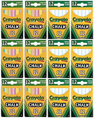 Crayola Chalk Sticks, 144 Count, White, Colored, Round, Non-Toxic, Blendable, Ambidextrous, HB, 6.7 x 7.1 x 1.7 inches