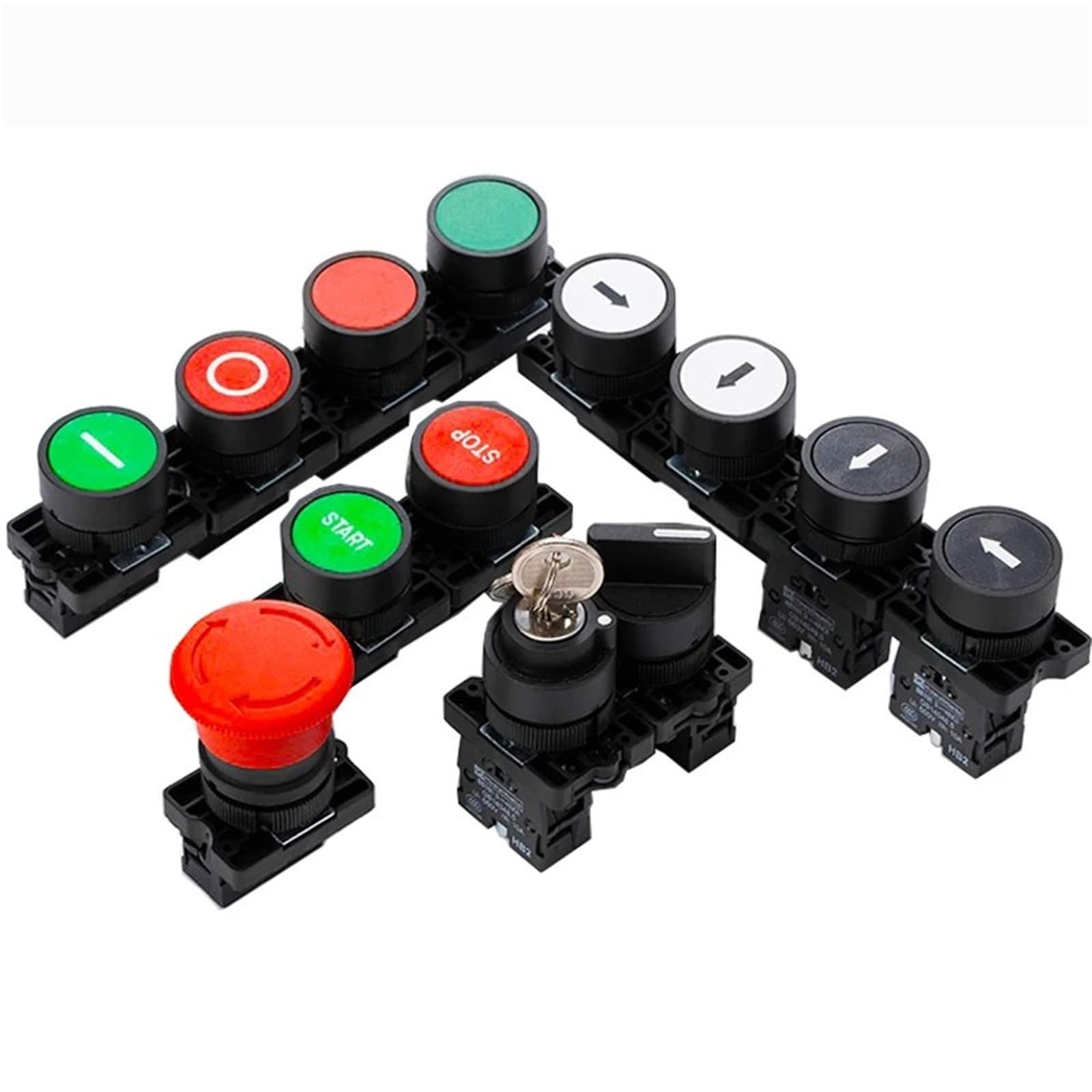 Interruptor de botón de plástico de XB2-EA de 22mm, inicio/parada, flecha blanca y negra, 10A/415V, reinicio automático/momentáneo, 1 Uds.(Silver)