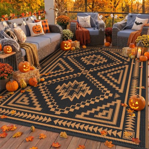 Image of GENIMO Fall Decor Outdoor Rug, Plastic Rugs for Patio, 6'x9' Onyx Orange