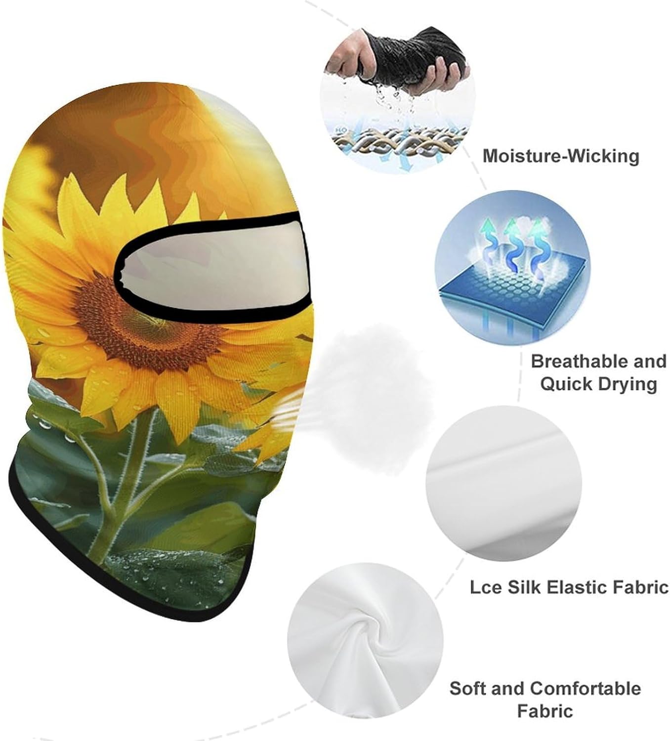 Balaclava Face Mask for Men Women Sun Protection Full Face Cover | Breathable Sunflower Flowers Full Face Mask Windproof Ski Mask Motorcycle Helmet Lining for Outdoor Sport Cycling