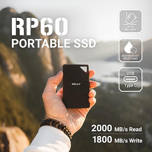 Miniatura 2 de PNY RP60 SSD portátil de 2 TB - Hasta 2000 MBs, USB-C, USB 3.2 Gen2x2 - Resistente, IP65, resistente al aguapolvo y caídas - Para fotos, videos,