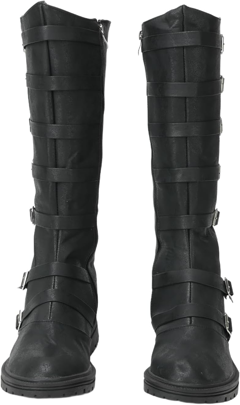 Renaissance PU Leather Medieval Pirate Boots Fashion Men's Steampunk Riding Long Boots for Halloween