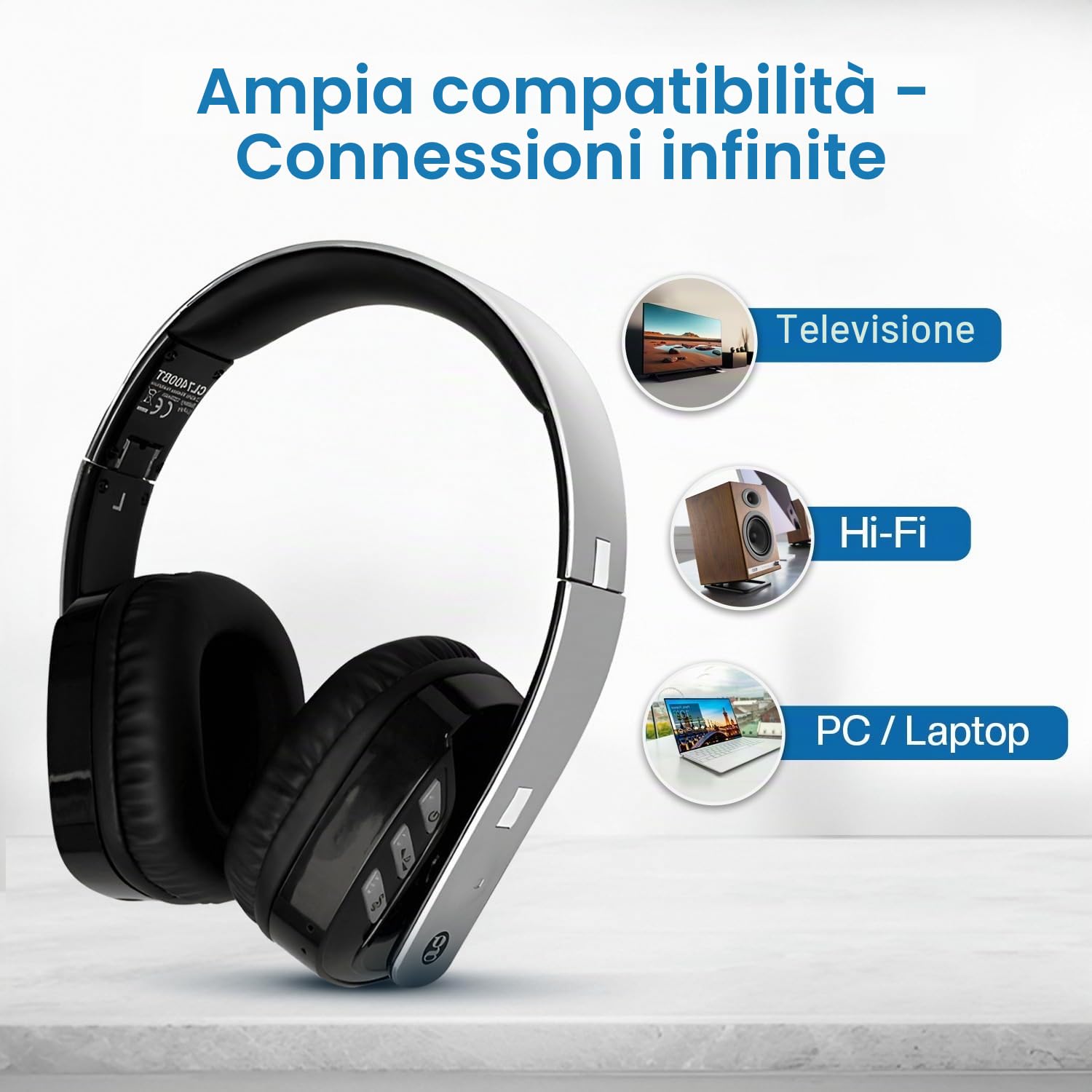 Geemarc Opti CL7400 - Cuffie amplificate wireless per TV, con connettore ottico, per TV, smartphone e PC, perdita dell'udito da bassa a grave