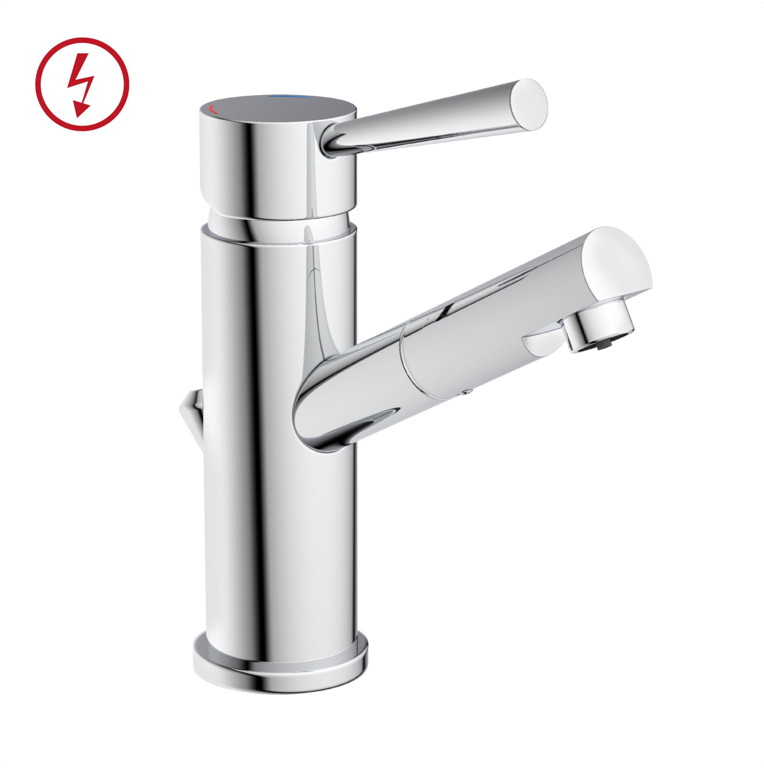 Mezclador de lavabo SCHÜTTE CORNWALL de baja presión, mezclador de baño, monomando con desagüe automático, cromado