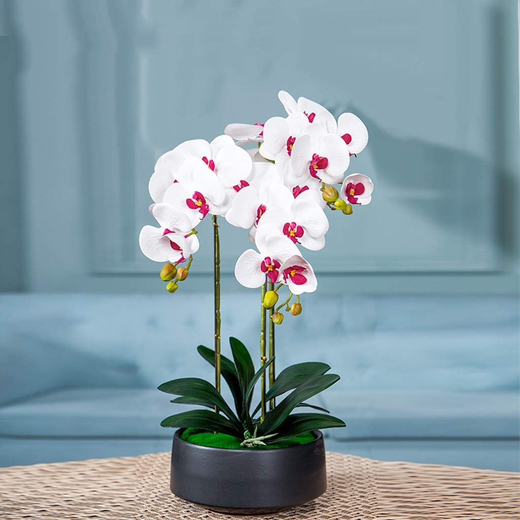 IUokLU Artificial Flower Set, Artificial Orchid with Planter Phalaenopsis Artificial Flower in Vase Fake Flower with Pot Potted Plants for Living Room Decoration