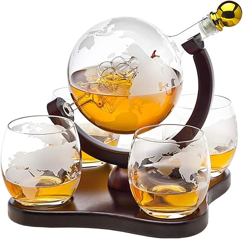 Godinger - Juego de decantador de whisky con 4 vasos para whisky escocés Bourbon vodka 287 onzas líquidas