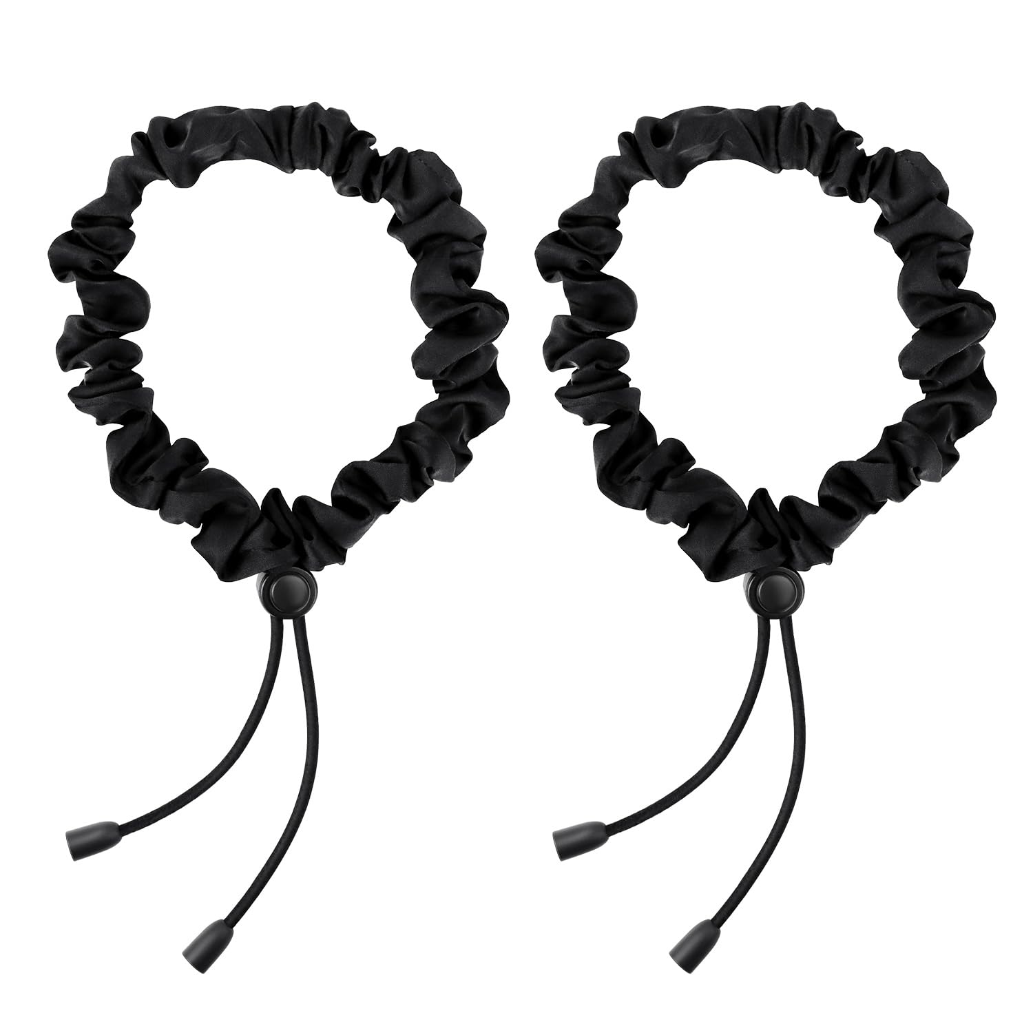 2 Pcs Adjustable Black Hair Ties, Elastic Satin Headband Satin Hair Scrunchies for Women Girls Thick Curly Hair, Afro Puff Ponytail, Natural& Curly Hairstyle