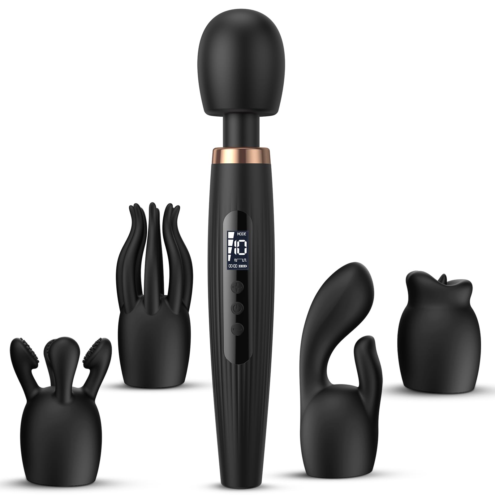 Vibrator Wand Kit Couple Sex Toys - LED Display Adult Toy with 4 Attachments for Clit G-Spot Nipple