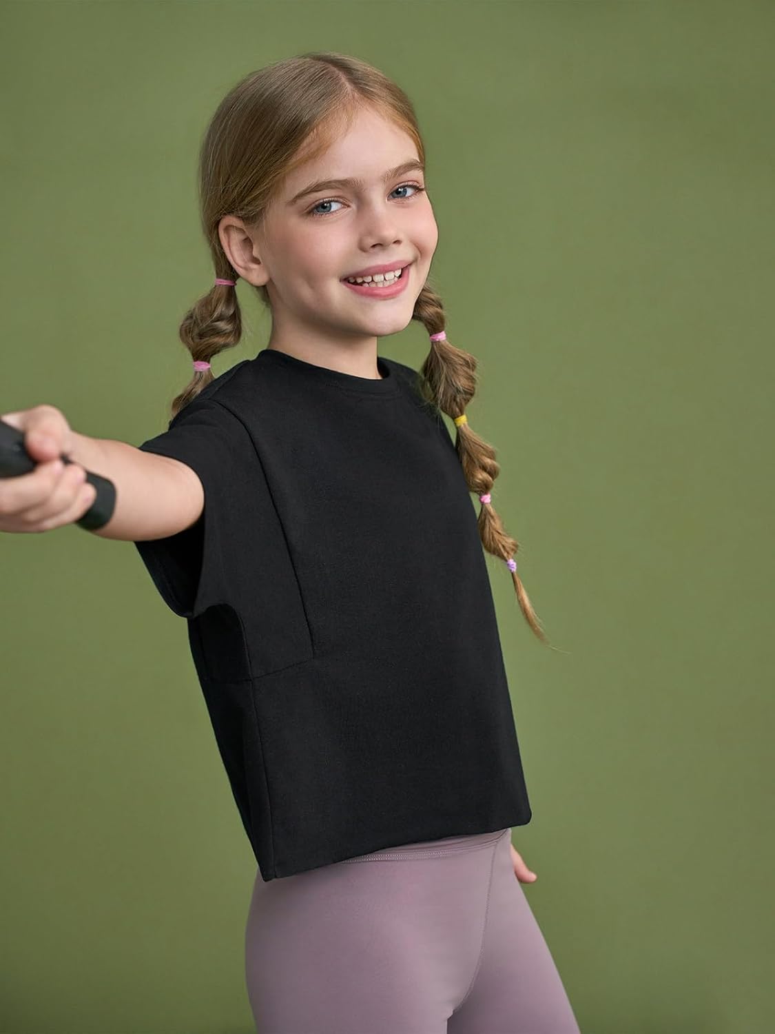 Girls Athletic Oversized Crop Tops Kids Drop Shoulder Short Sleeve T Shirts Workout Tees 5-14 Years - Image 2