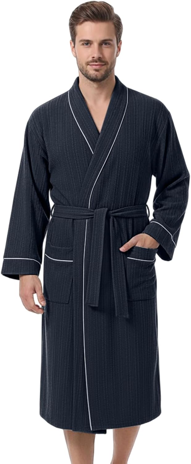IGOLUMON Men's Robe, Unisex Bathrobe with Pockets, Full-Length Kimono Robes for Women Men Soft Robe Sleepwear