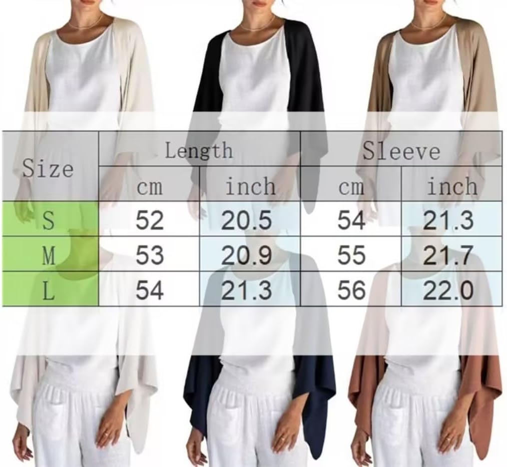 Women Linen Lightweight Cardigan Open Front 3/4 Sleeve Shawls Wraps Shrug Jackets Kimono Poncho Loose Cover Ups - Image 5