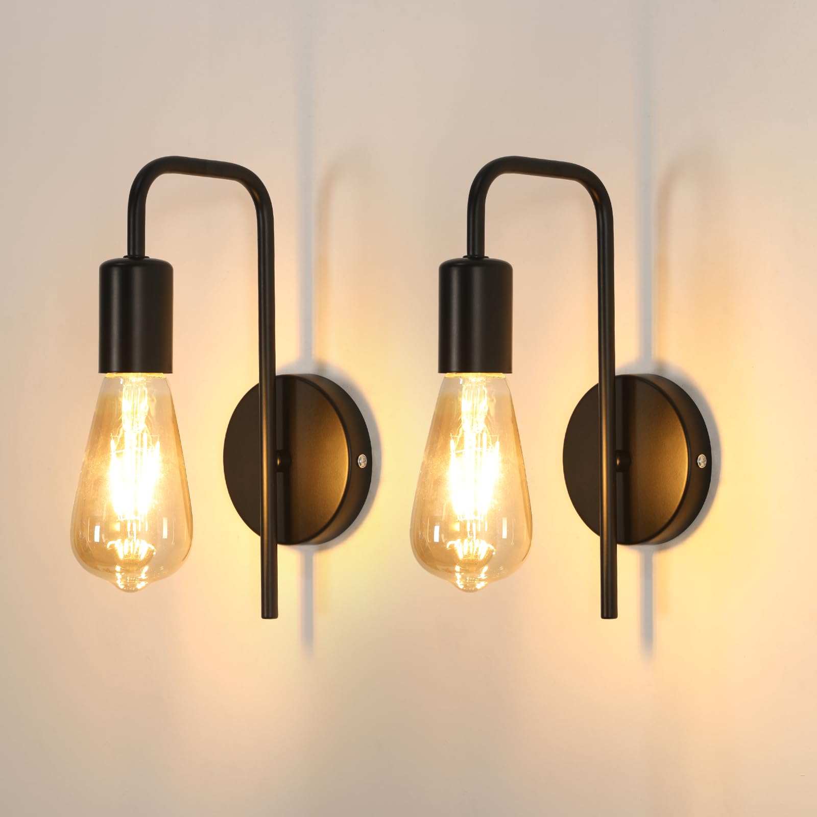 Osairous 2 Pack Vintage Wall Light, Industrial Interior Wall Light, Retro Iron Wall Spotlight for Bedroom, Hallway Bar, E27, IP20, All Black, Without Bulb — image 1