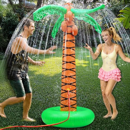 61' Inflatable Palm Tree Sprinkler for Kids, Outdoor Water Spray Toy for Backyard, Pool, and Beach...