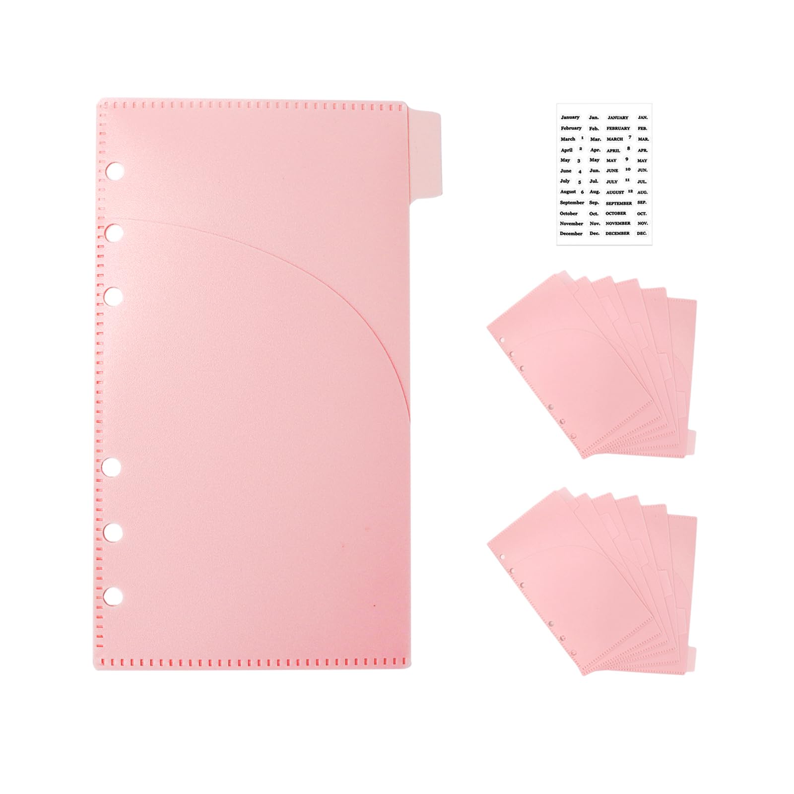 NatSumeBasics 12 A6 Cash Stuffing Envelopes 2 Layer Pink A6 Binder Pocket Dividers with Tab Sticker for 6 Rings Budgeting Planner Inserts Supplies Accessories (12 Pink)