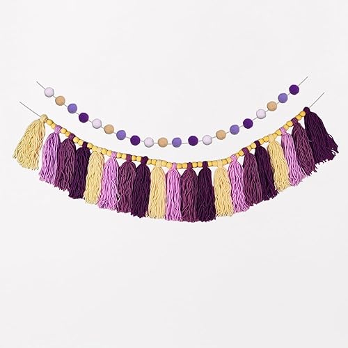 Boho Tassel Garland Wall Hanging Decor, Boho Tassels Pom-pom Garland Banner for 