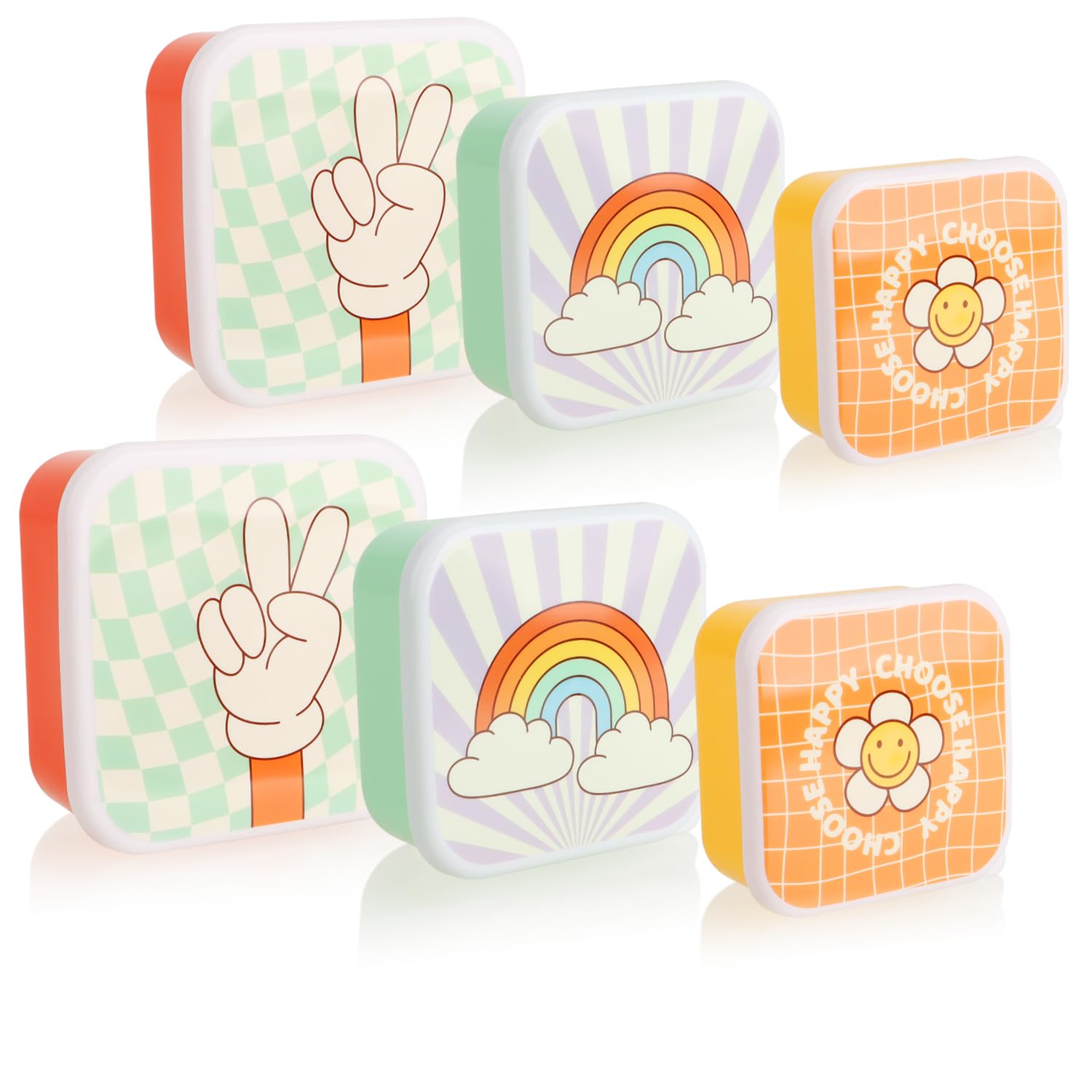 com-four® 6-Piece Food Storage Containers Set with Lids - Small Square Freezer Containers - Food Boxes in 3 Sizes - Storage Jars for Camping, Picnic and Travel (Pack of 6 - Fun Mix)