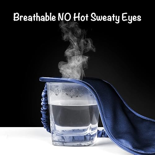 Miniatura 4 de Antifaz suave de seda para cubrir los ojos al dormir, viajar o tomar siestas, con elástico para la cabeza, EM001-Navy Blue, Azul marino, 1