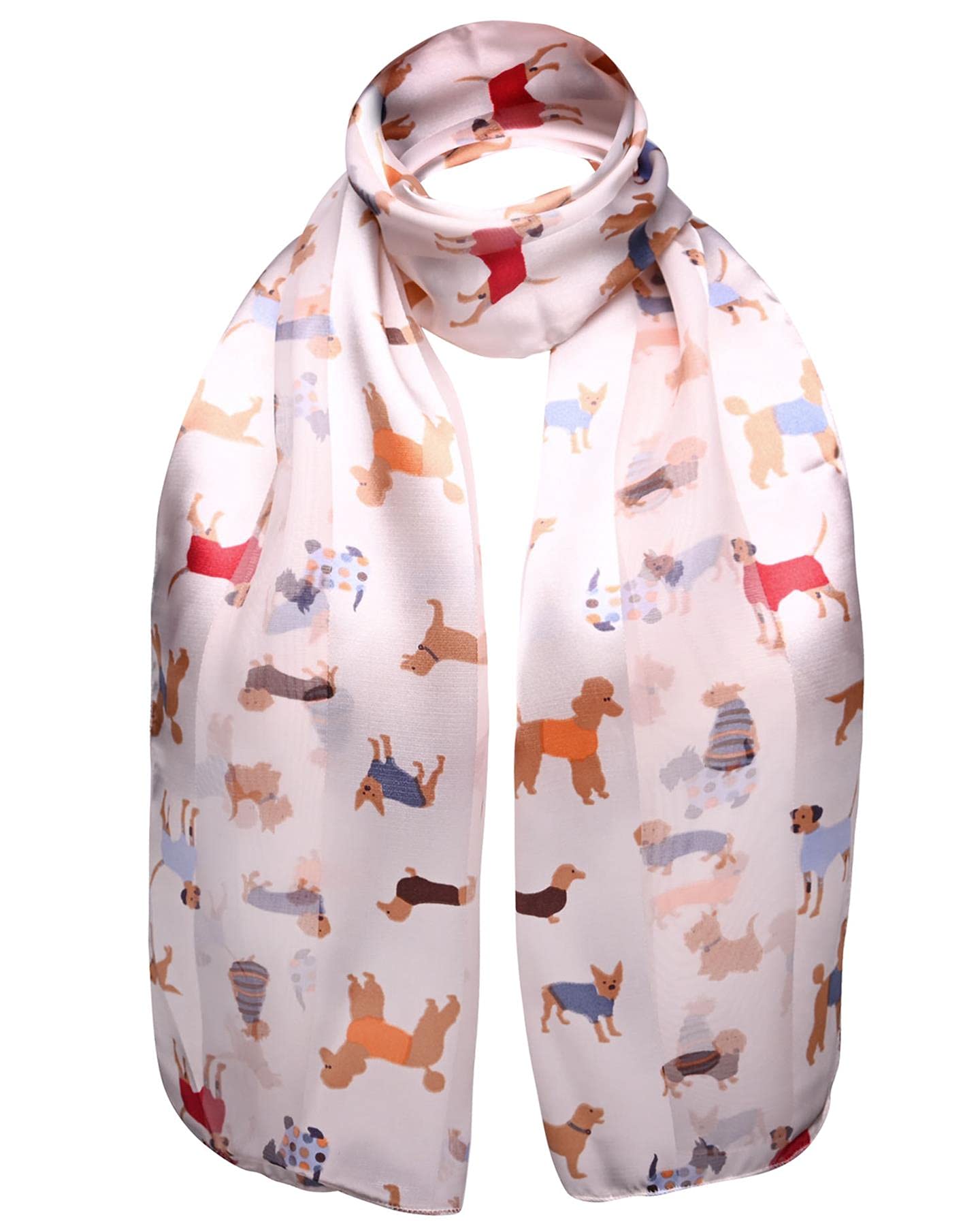 Basic Sense Dog Print Scarf For Women Lightweight Satin Silky Striped Neck Scarves