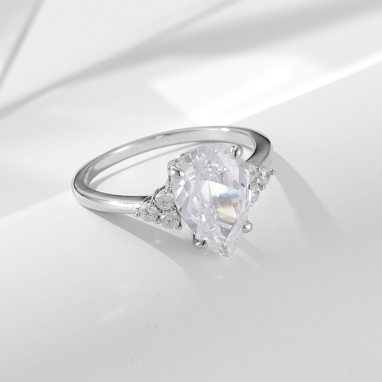 Anelli da donna, fidanzamento, amicizia, da donna, a forma di pera, con moissanite da 4,5 carati, oro bianco 9 carati, misura 49 (15,6)