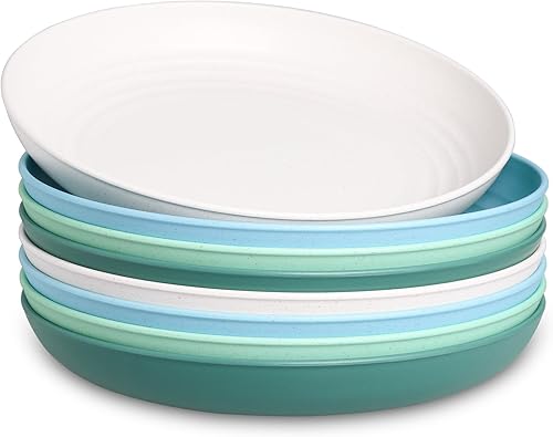GENLGE Juego de 8 platos de paja de trigo de 10 pulgadas, platos de cocina aptos para microondas, platos reutilizables irrompibles para exteriores,