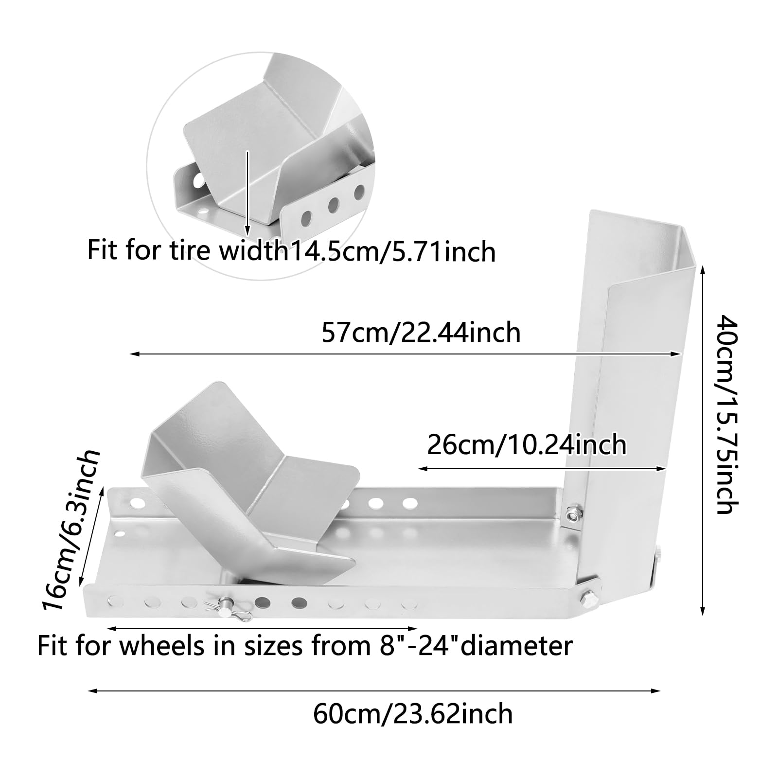 Support de moto, pince de roue avant, bascule de moto, convient pour pneus de 8 à 24 pouces, aide au chargement des pneus, support de transport, bascule de roue, rail d'aide au chargement (gris
