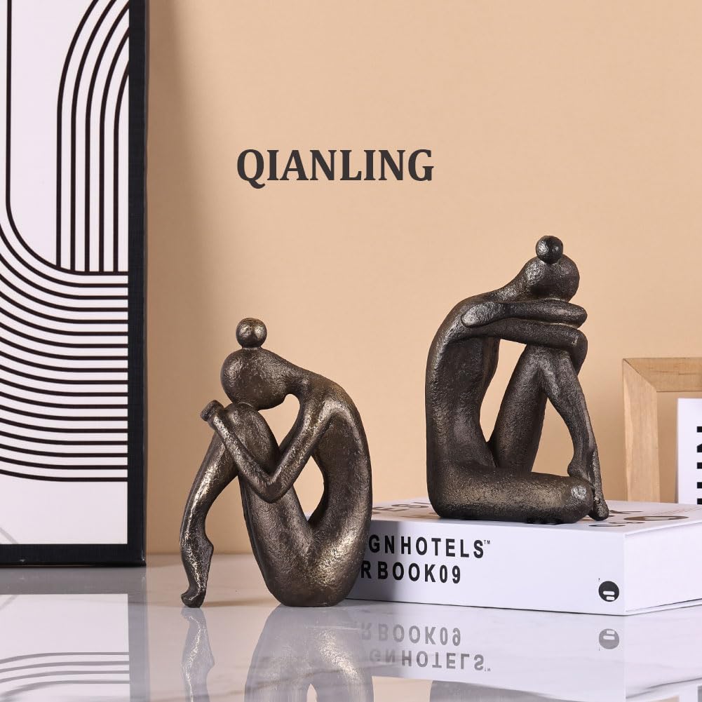 Set di 2 Fermalibri Decorativi Unici con Ragazza Pensante, Fermacarte in Resina Pesante Antiscivolo, Supporti per Libri Moderni per Scrivania da Ufficio, Soggiorno, Studio, Decorazioni per Scrivania