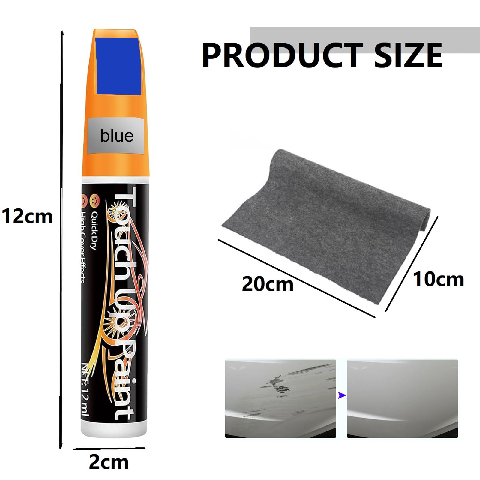 Penna Ritocco Carrozzeria,Pennarello Copri Graffi Auto,Riparazione Graffi Cerchioni Auto 2 in 1,Penna per Ritocco Auto,Penna per Riparazione Graffi Auto,Adatto Riparare le Superfici Dell'auto,Blu