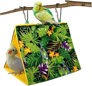 FORZENA Bird Nest Hanging Cage Tent for Small Pets Parrot Hammock Parakeet Myna Pigeon Parakeet Lovebird Nest Perch Stand Swing (S(16x11x15cm),Forest)