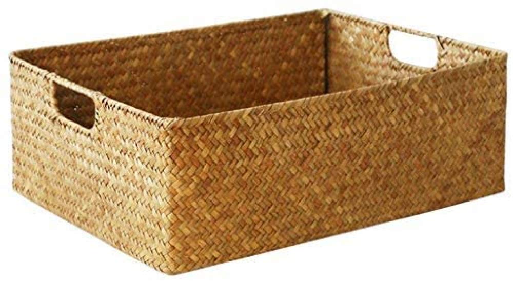 Canasta De Almacenamiento Tejida con Asas, Canasta De Armario Trenzada Natural-L