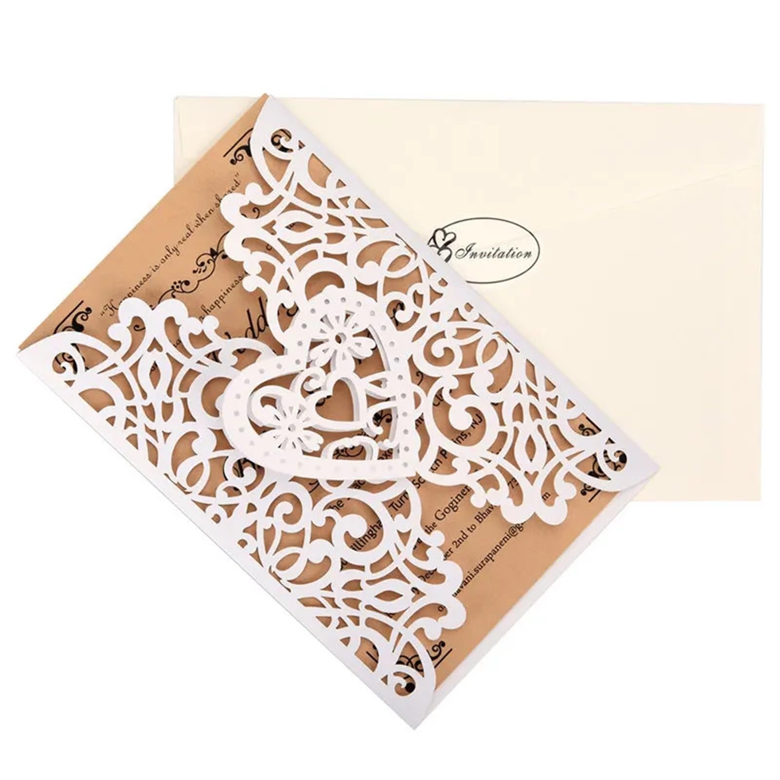 Hochzeitseinladungen Karte Hochzeitseinladungskarte, Muschel, lasergeschnitten, hohl, Valentinstag-Grußkarte, Urlaub, Party, Hochzeit, Dekoration(White 1,50PCS)
