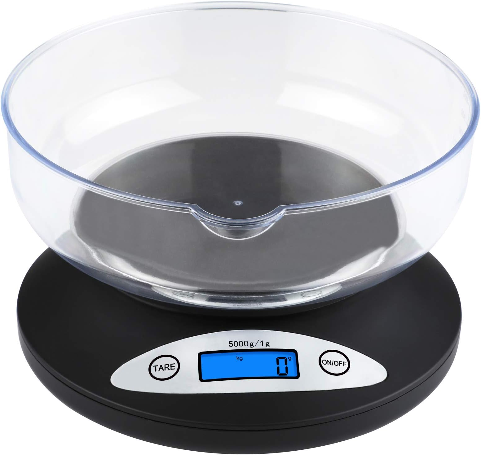 11lb/5kg Digital Kitchen Scale, Ascher Electronic Cooking Baking Food Scale with Bowl, Back-Lit LCD Display, Mode and Tare Features 5000 x 1g, 11lb x0.1oz (2 AA Batteries Included)
