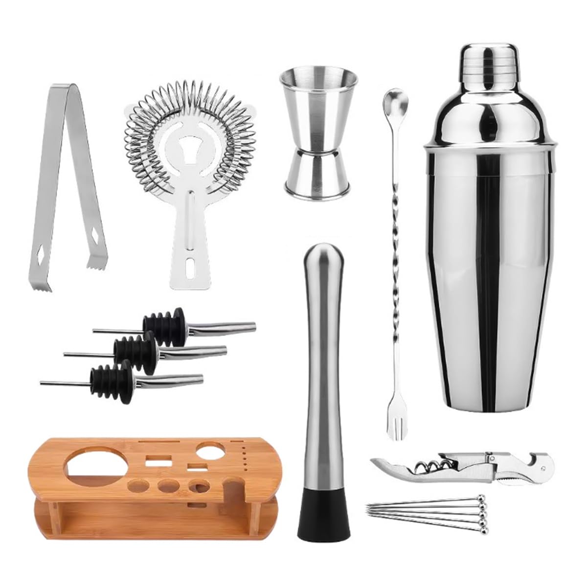 Set di 16 shaker per cocktail con scala, set da cocktail barman in acciaio inox, set professionale per cocktail shaker con accessori, latte, tazza da tè, set di attrezzi