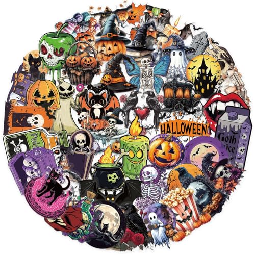 50pcs Vintage Halloween Stickers Dark Style Pumpkin Sticker for Teens Laptop Stickers Witch Skull Party Favors Party Decoration Retro Sticker for DIY Scrapbook Journal (Hpet)