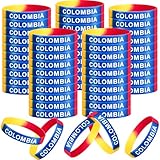 FineCheer 60 Pcs Colombia Silicone Bracelet Colombia Independence Day Rubber Wristband Yellow Blue Red Flag Bracelets Bulk for Men Women Birthday Party