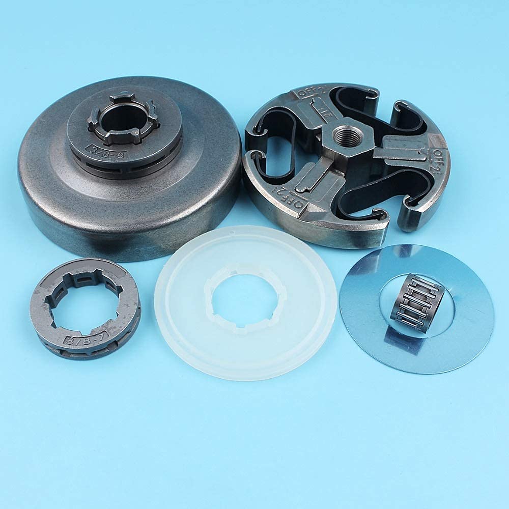 Conjunto de embrague y kit de cubierta de arandela de tambor de embrague compatible con Husqvarna 268272 61 66162266 Motosierra 3/8 "-7T y 8T Piñón de llanta