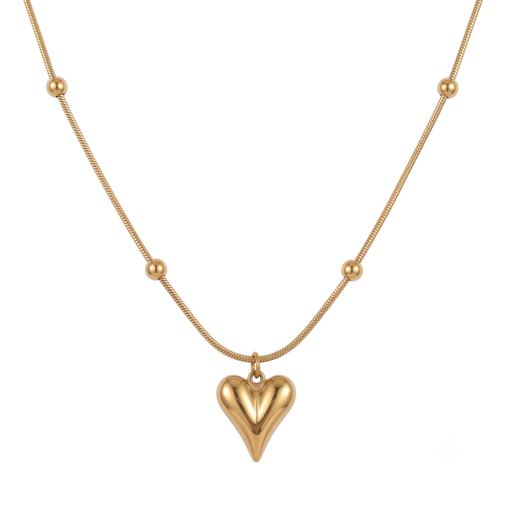 zarif 18K Gold Plated Heart Pendant Necklace Chain for Women – Anti-Tarnish Snake Chain with Gold Beads, Dainty Puffy Heart Charm Choker, Hypoallergenic Everyday Minimalist Jewelry Gift for Her | Birthday Gift Valentine| Aesthetic Jewellery | Modern Design | Accessories-picture-32