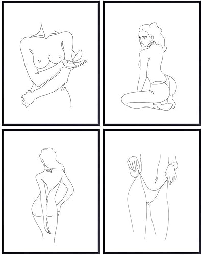 Aesthetic Room Decor - Minimalist Line Art Silhouette Poster Set - 8x10 Abstract Contemporary Modern Wall Decor - Unique Matisse Style Gift for