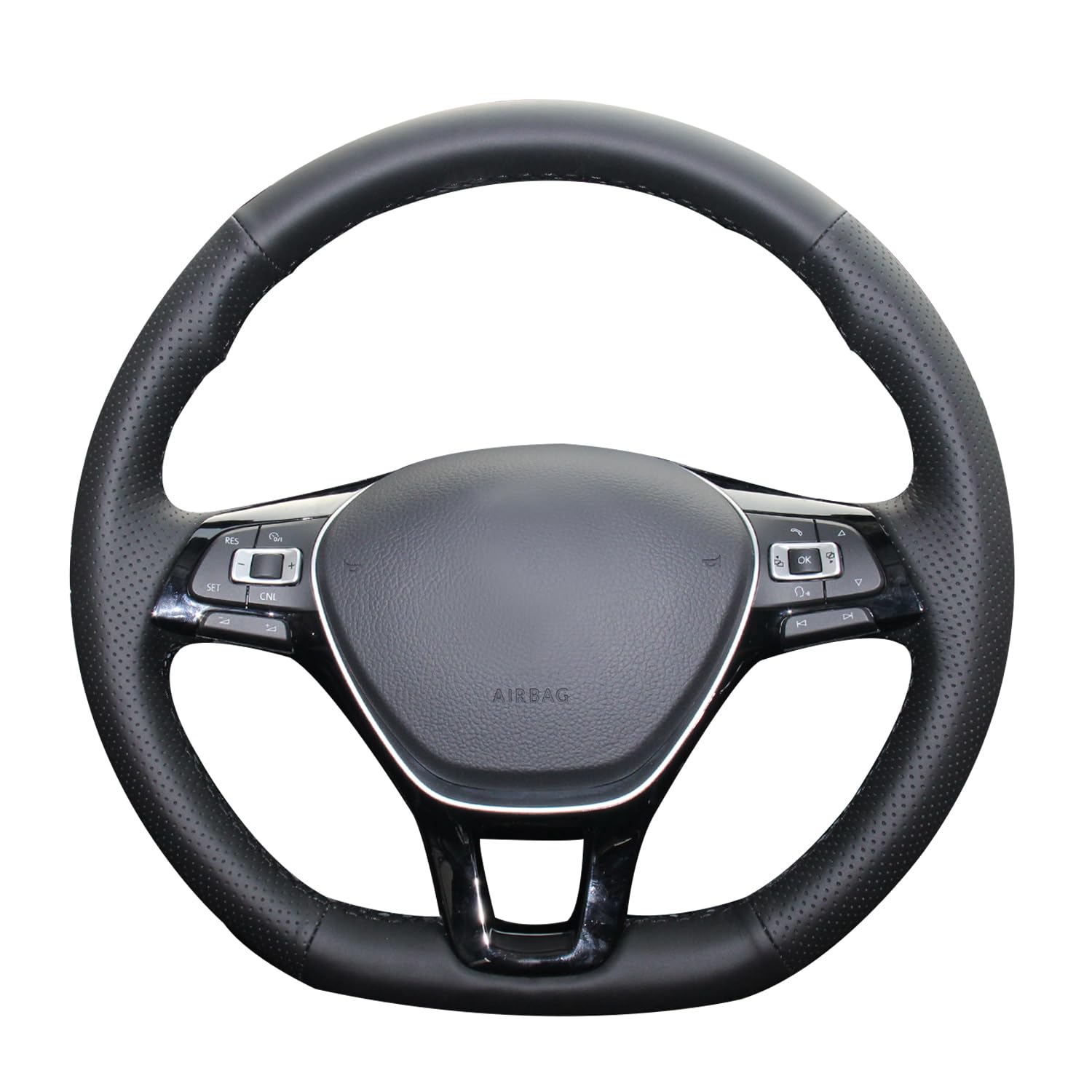 MEWANT Passgenauer Lenkradbezug zum Nähen für Golf 7 Mk7 Neue | Golf 7 Mk7 Neue Polo B8 Tiguan / Leather Steering Wheel Schwarz Kunstleder Atmungsaktiv Für Beheizte Lenkräder Langlebig