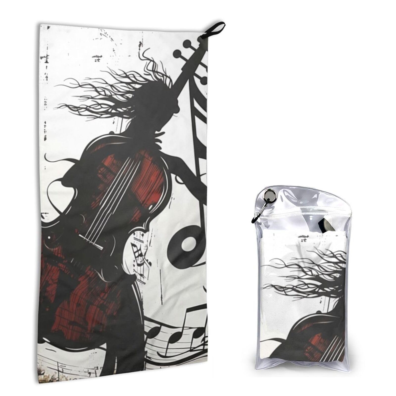 BWWHCCTI Quick Dry Hand Towel With Bag - Music Art Printed Super Absorbent Face Cloth Microfiber Travel Sports Towels 40x80cm