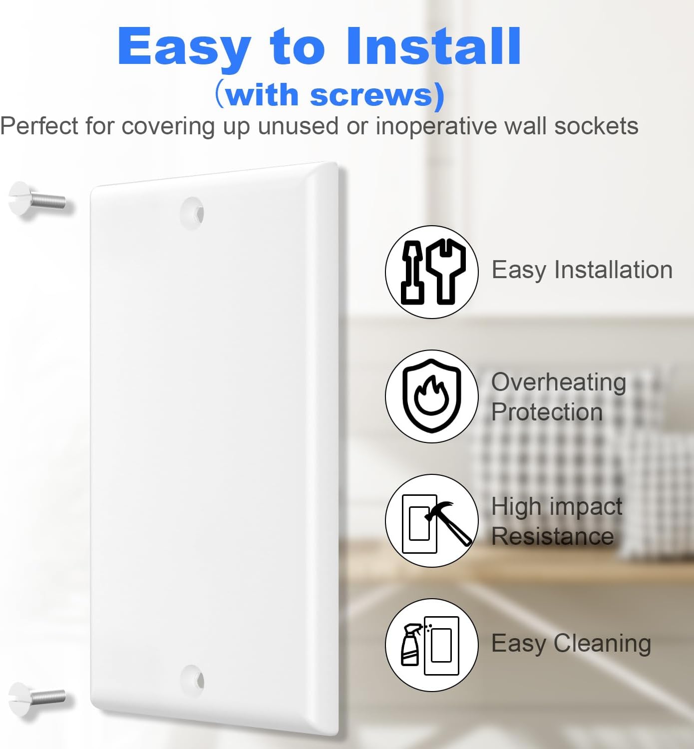 Blank Cover Wall Plate, 1-Gang Standard Size 2.76"W x 4.5"H, Electrical Covers with Screws for Unused Outlets/Switches, Glossy White (20 Pack)