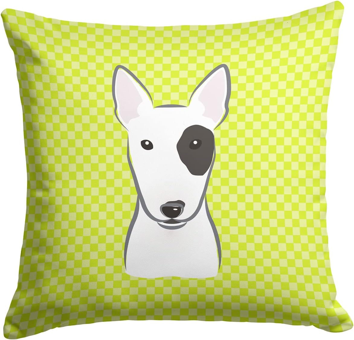 Caroline's Treasures BB1271PW1414 Checkerboard Lime Green Bull Terrier Fabric Decorative Pillow Machine Washable, Indoor Outdoor Decorative Pillow for Couch, Bed or Patio, 14Hx14W