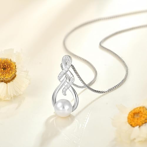 Miniatura 4 de Collar de perlas de infinito chapado en oro de 18 quilates, collar con colgante de plata de ley 925 con perlas de 0.315 pulgadas, regalo para mujer